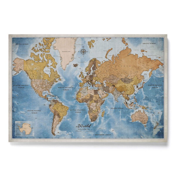 Push Pin World Map Blue and Brown